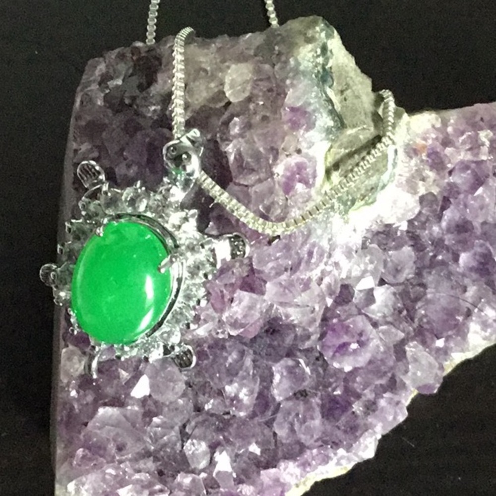 Jade turtle necklace new Sterling Chain